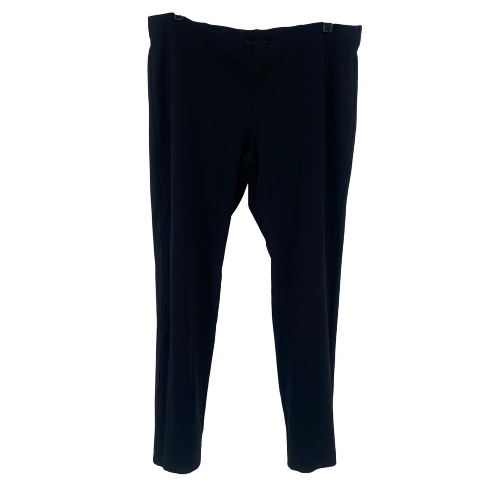 Eileen Fisher Leggings Women L Black Italian Viscose Blend Ponte Pull On Pants